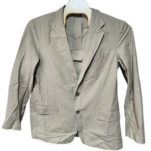 LL Bean Khaki Beige Sports Jacket Mens 42 Reg 100% Cotton Two Button 0KU59